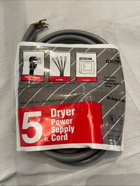 5 ft. Gray Dryer Power Supply Cord - 30 Amp 4-Wire